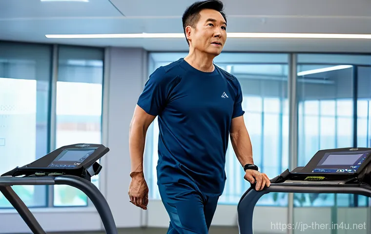 물리치료사의 최신 기술 도입 사례 - **AI-Powered Personalized Rehabilitation**
    A bright, modern physical therapy clinic where an Eas...