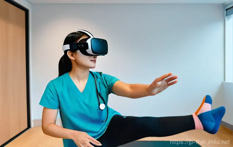 물리치료사의 최신 기술 도입 사례 - **Robot-Assisted Walking Rehabilitation**
    Inside a futuristic and clean rehabilitation gymnasium...