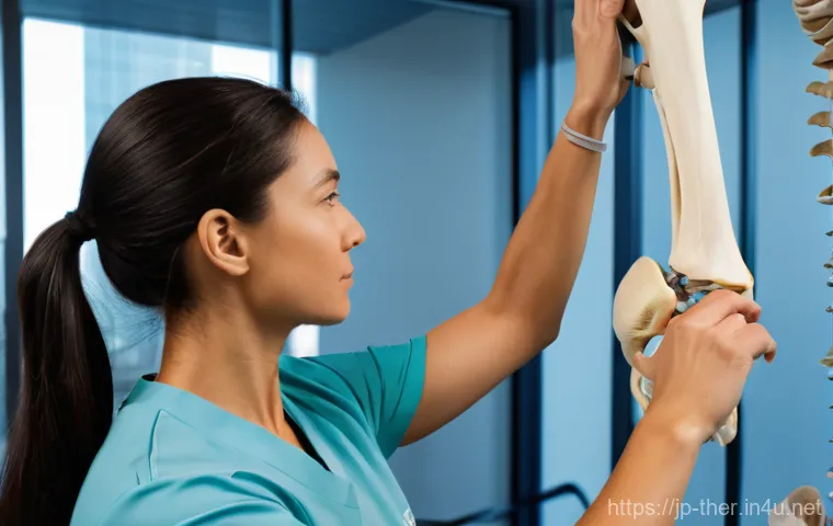 물리치료사가 알아야 할 해부학 - **Prompt: A professional female physical therapist, wearing a clean, modern uniform, attentively obs...