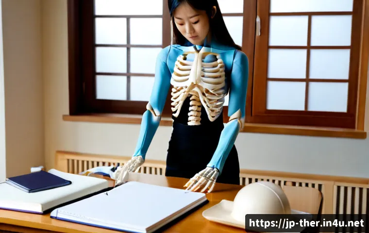 물리치료사 중점 과목 정리 - Photorealistic university physical therapy study scene, Japanese female student in modest profession...
